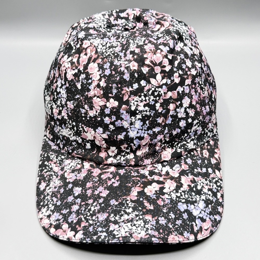 Lululemon Baller Hat Floral Spritz Ponytail Cap Black Pink Performance Stretch